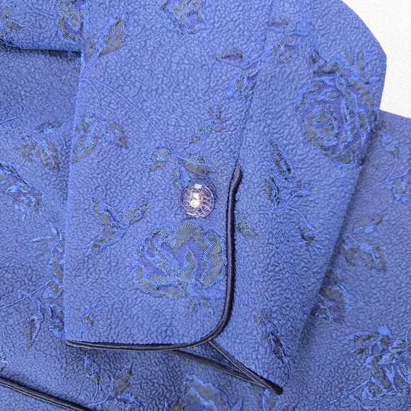 Vintage 80s Royal Blue Jacquard Skirt Suit Floral Formal Skirt Blazer Size 12P - Picture 6 of 16